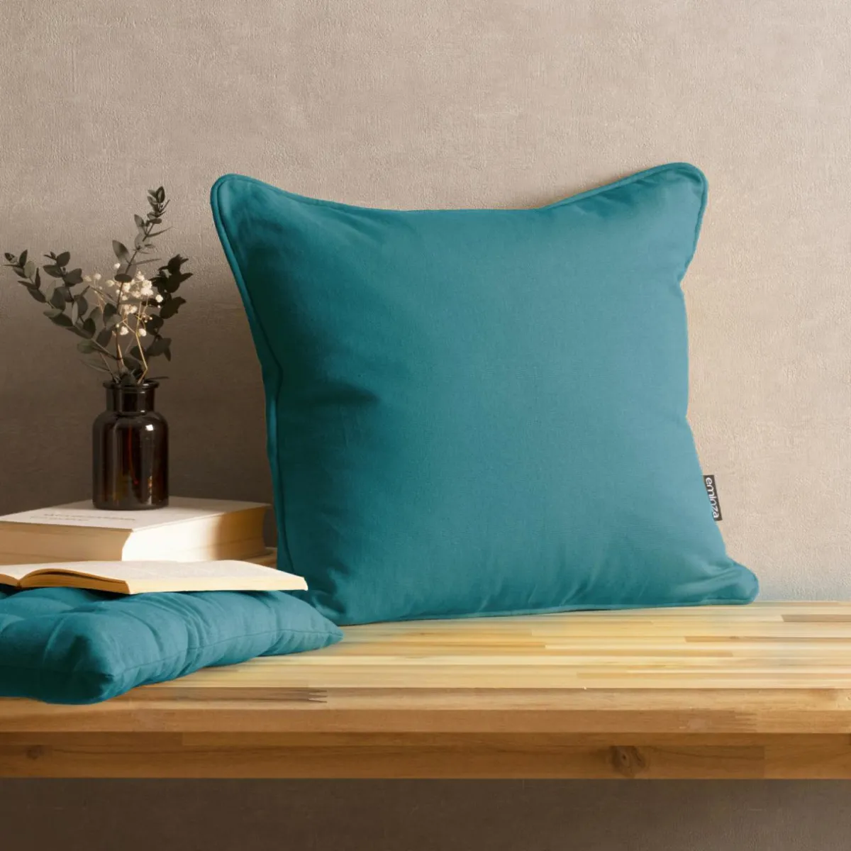 EMINZA Coussin carré coton (40 x 40 cm) Pixel Bleu canard Best