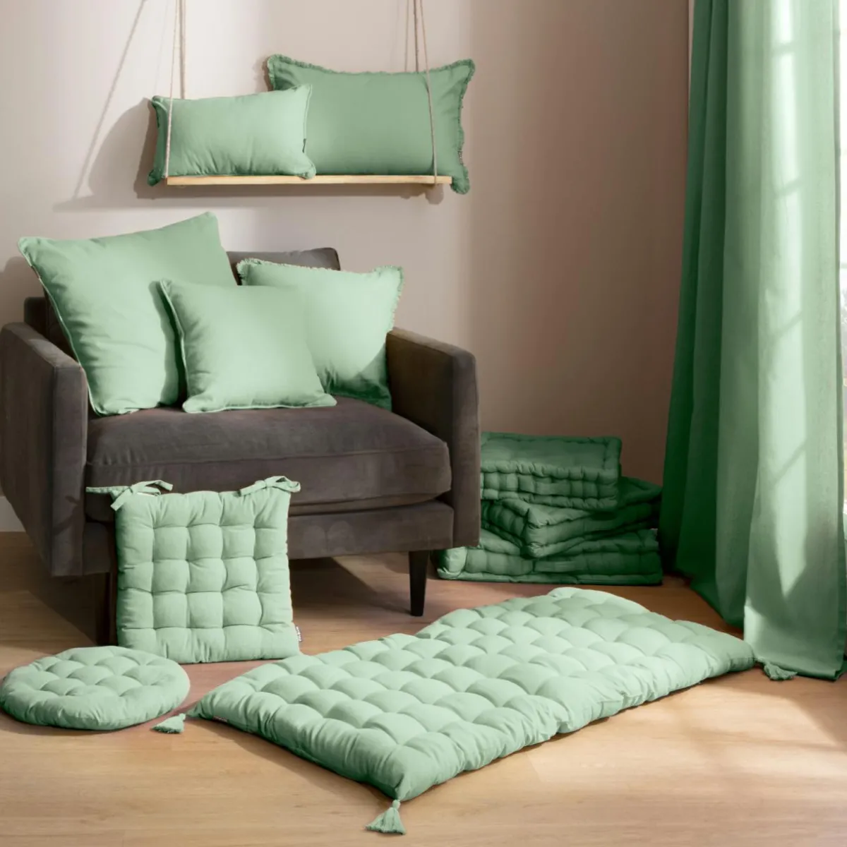 EMINZA Coussin carré coton (60 x 60 cm) Pixel Vert menthe Online