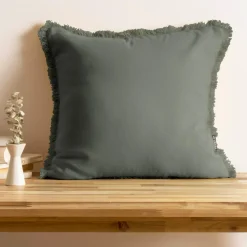 EMINZA Coussin carré coton (45 x 45 cm) Pixel franges Vert kaki