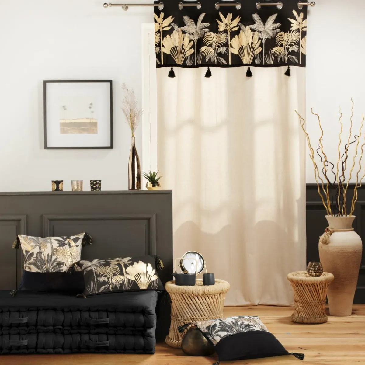 COTON d'intu017drieur Coussin carré coton (40 x 40 cm) Karaba Noir