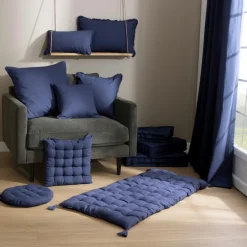 EMINZA Coussin carré coton (60 x 60 cm) Pixel Bleu marine New
