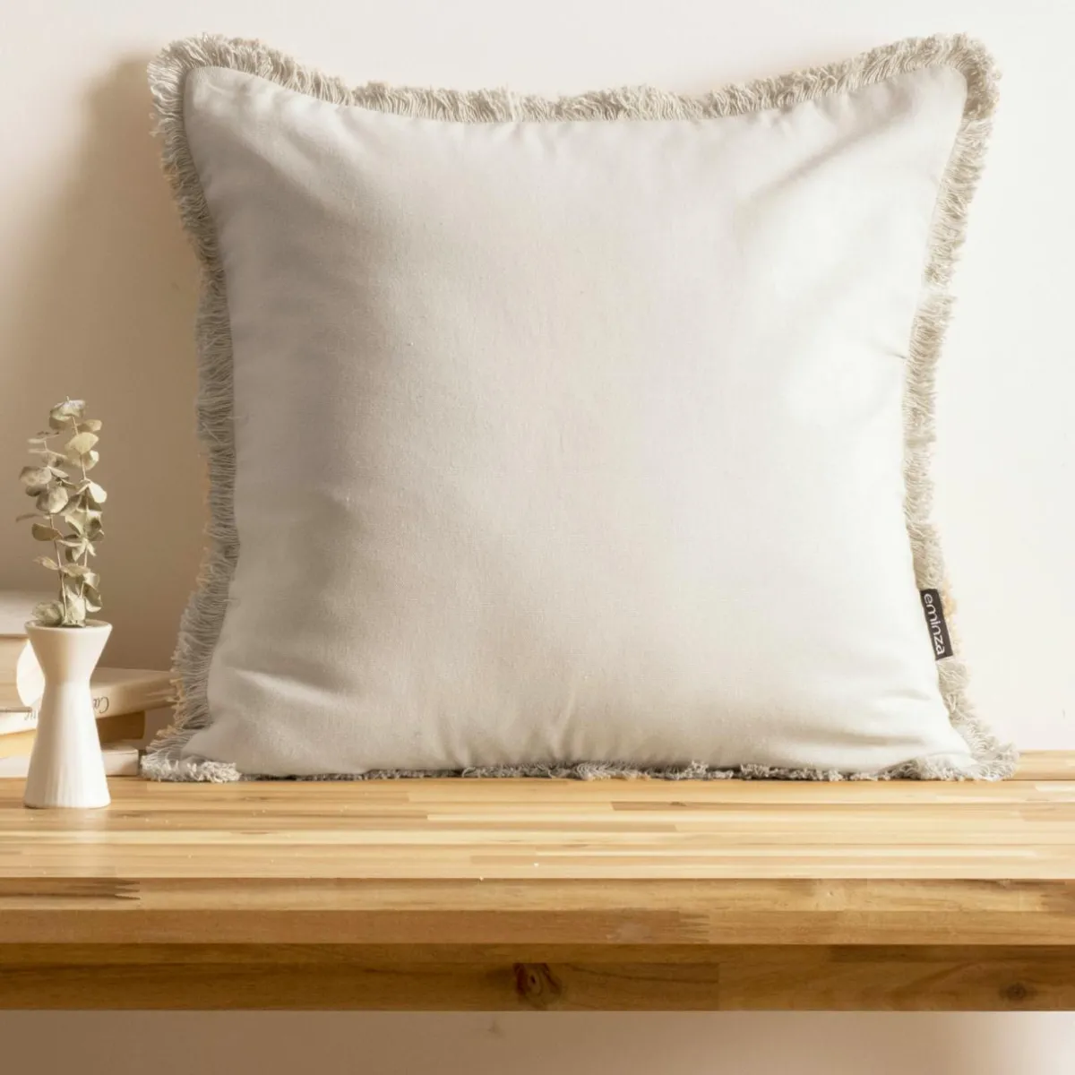 EMINZA Coussin carré coton (45 x 45 cm) Pixel franges Beige Sale