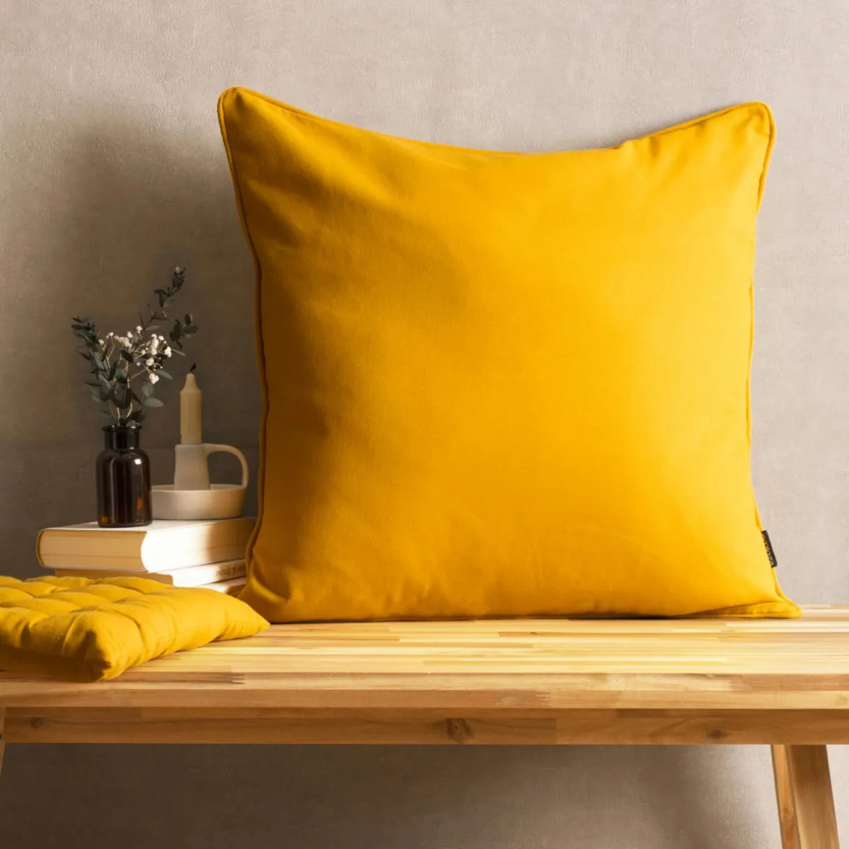 EMINZA Coussin carré coton (60 x 60 cm) Pixel Jaune moutarde