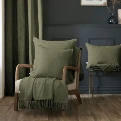 L'EFFET PAPILLON Coussin carré coton (60 x 60 cm) Sixtine Vert romarin Outlet
