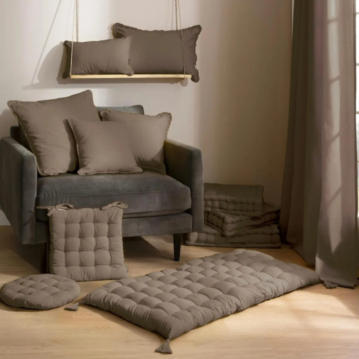 EMINZA Coussin carré coton (40 x 40 cm) Pixel Taupe Hot