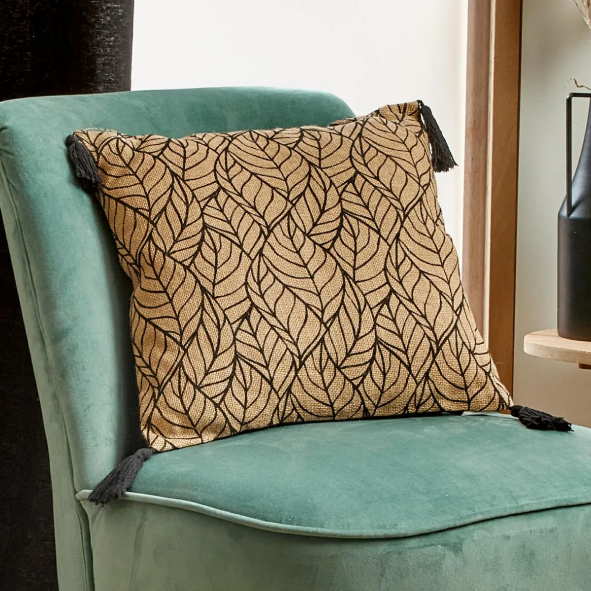 EMINZA Coussin carré coton et jute (40 x 40 cm) Nama Noir Best