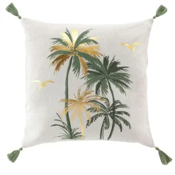 DOUCEUR D'INTERIEUR Coussin carré coton pompons (45 x 45 cm) Papeete Vert sauge Hot