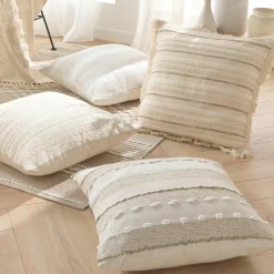 douceur d'intu017drieur Coussin carré coton tissé (60 x 60 cm) Ilies Beige Outlet
