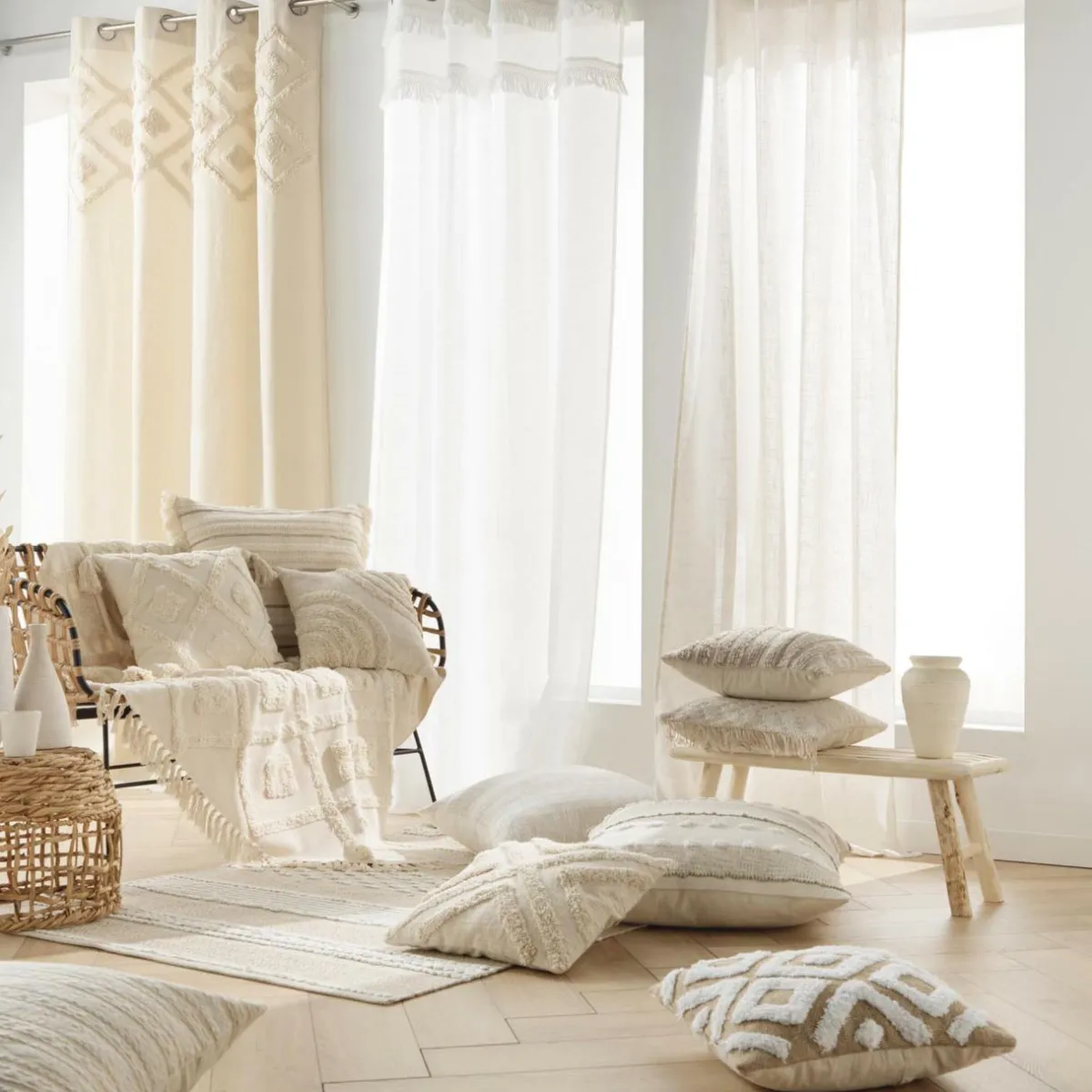 douceur d'intu017drieur Coussin carré coton tissé (60 x 60 cm) Santos Beige