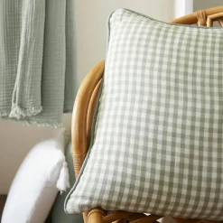 EMINZA Coussin carré gaze de coton (45 x 45 cm) Gaïa vichy Vert Eucalyptus Hot
