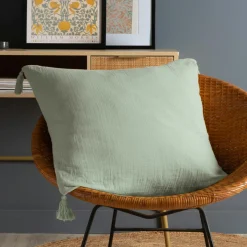 EMINZA Coussin carré gaze de coton (60 x 60 cm) Gaïa Vert Eucalyptus Best