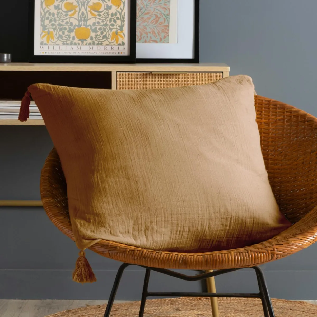 EMINZA Coussin carré gaze de coton (60 x 60 cm) Gaïa Camel