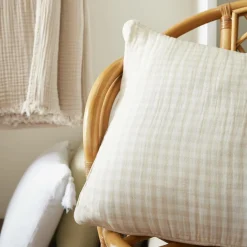 EMINZA Coussin carré gaze de coton (45 x 45 cm) Gaïa vichy Beige