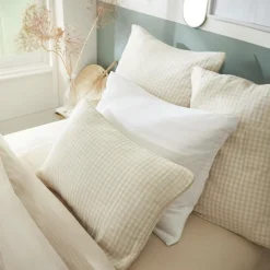 EMINZA Coussin carré gaze de coton (45 x 45 cm) Gaïa vichy Beige