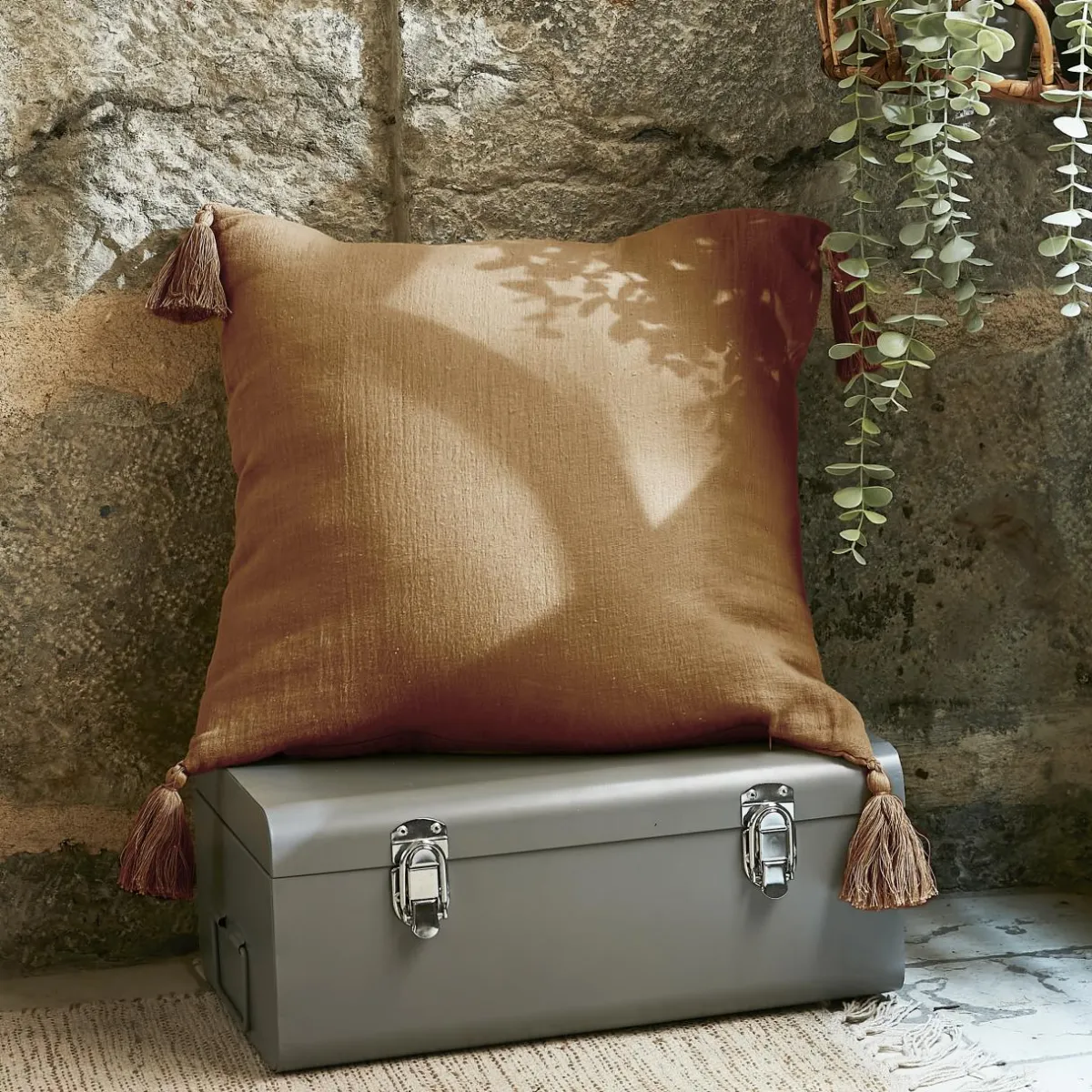 EMINZA Coussin carré gaze de coton (40 x 40 cm) Gaïa Camel New