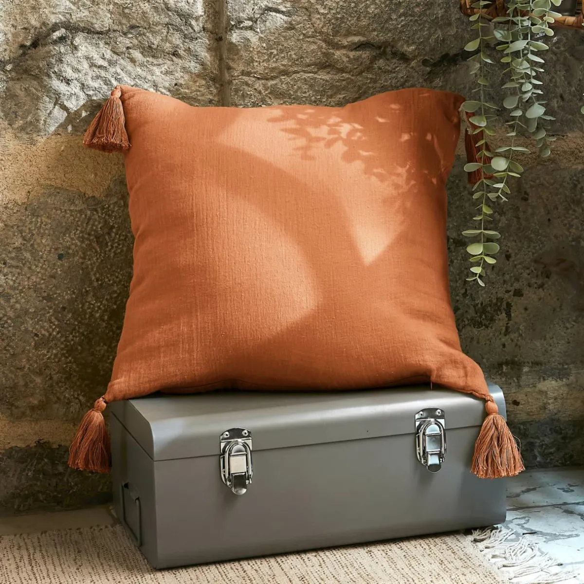 EMINZA Coussin carré gaze de coton (40 x 40 cm) Gaïa Abricot Sale