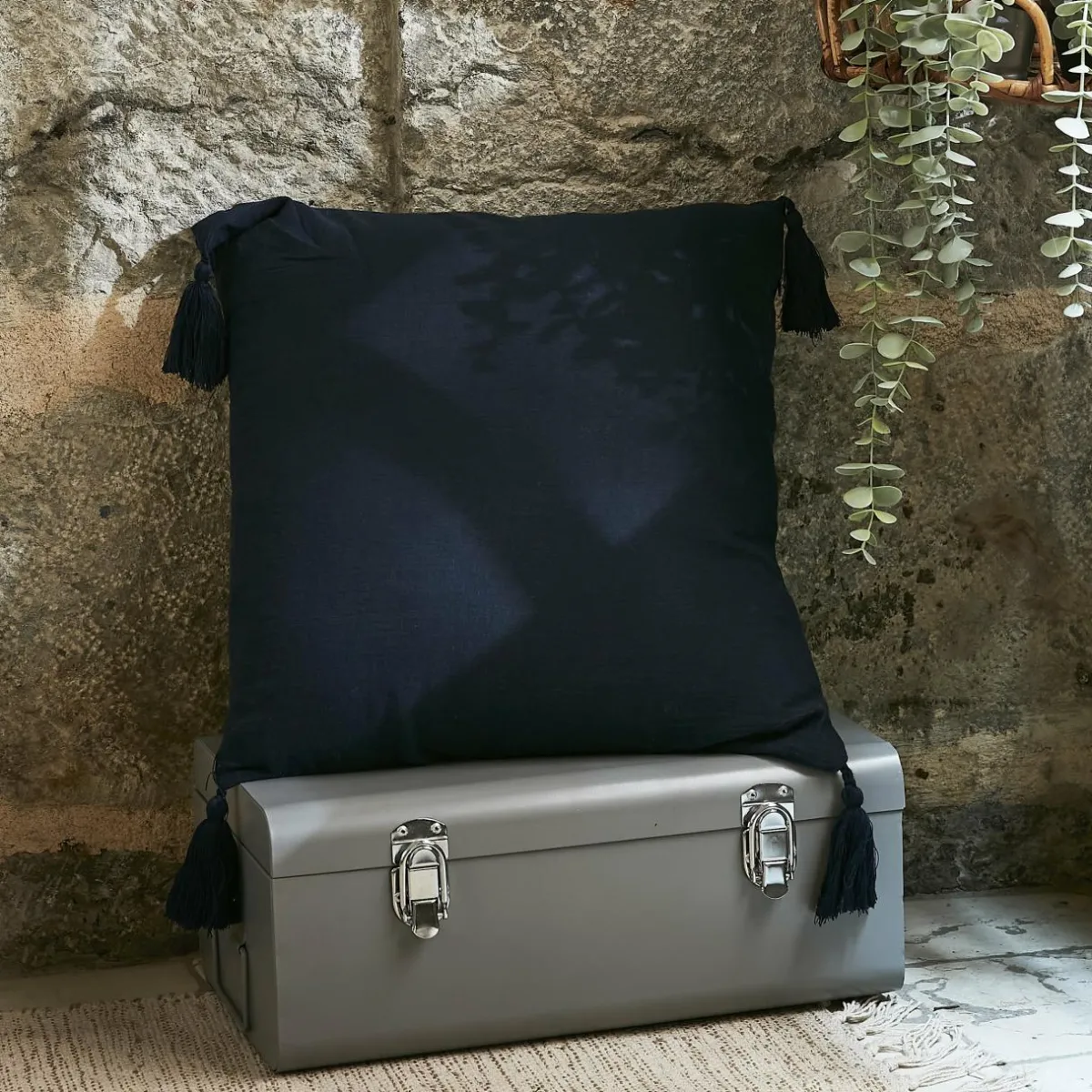 EMINZA Coussin carré gaze de coton (40 x 40 cm) Gaïa Bleu nuit Best