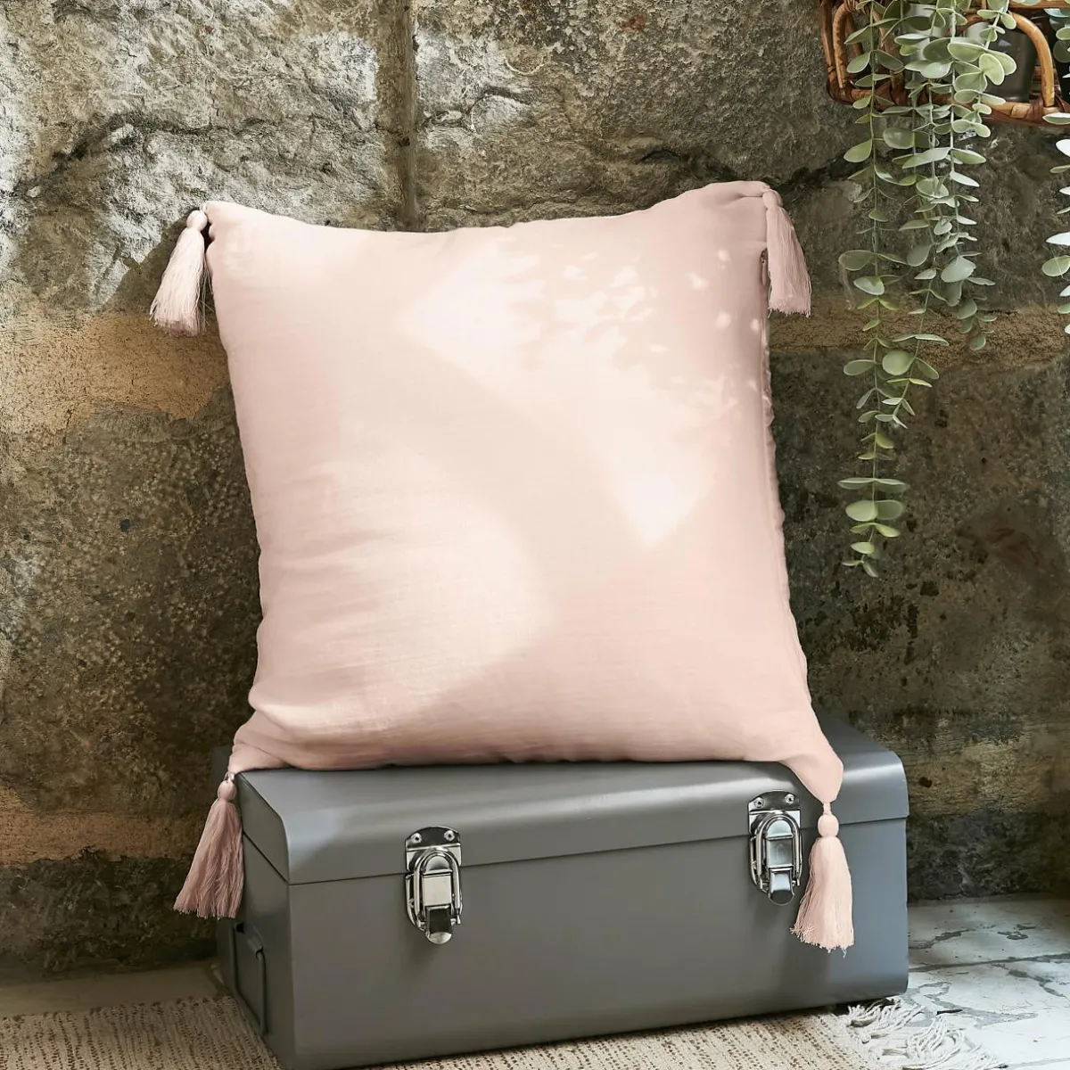 EMINZA Coussin carré gaze de coton (40 x 40 cm) Gaïa Rose poudré