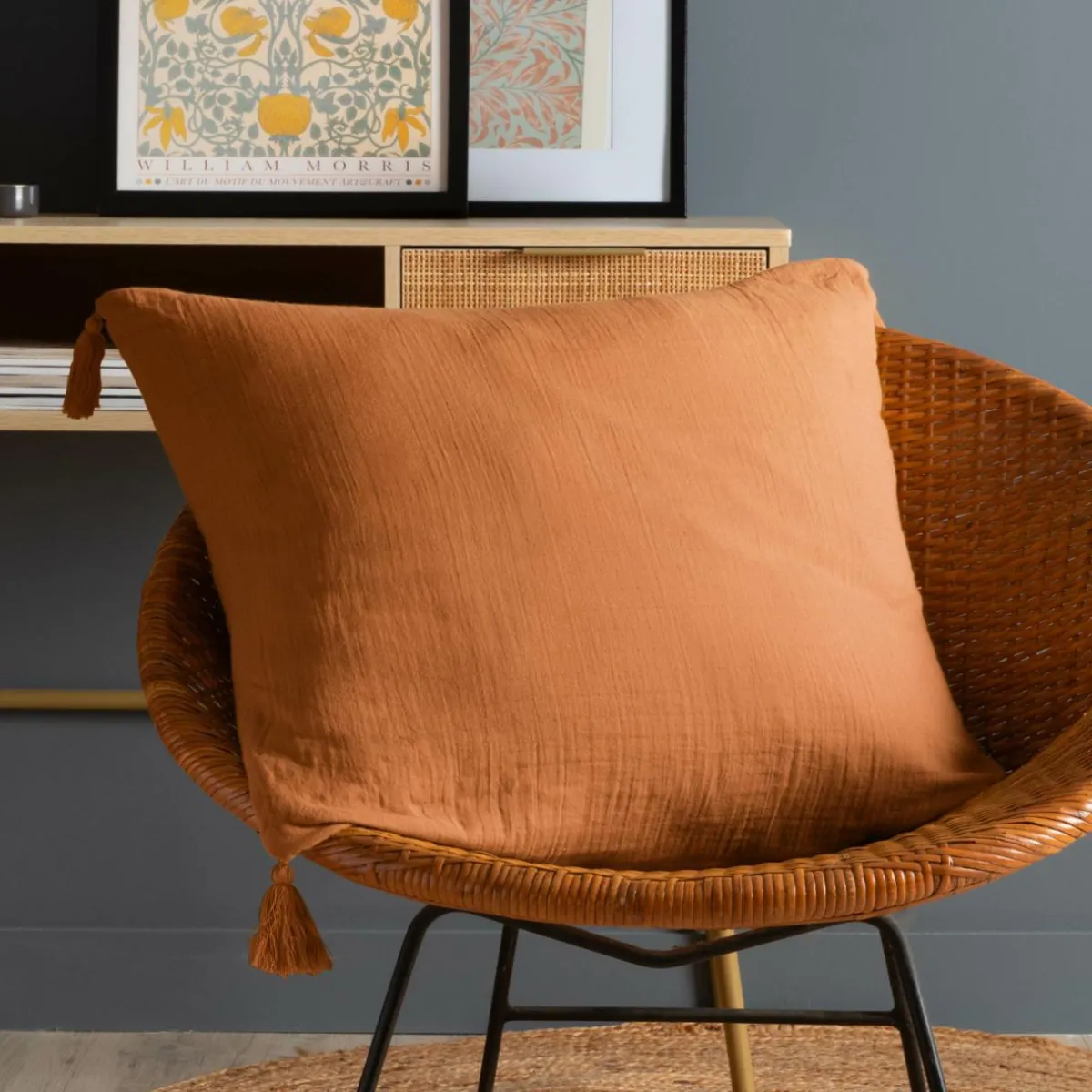 EMINZA Coussin carré gaze de coton (60 x 60 cm) Gaïa Abricot Outlet
