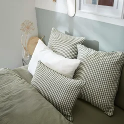 EMINZA Coussin carré gaze de coton (45 x 45 cm) Gaïa vichy Vert romarin Hot