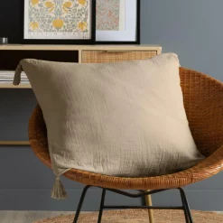 EMINZA Coussin carré gaze de coton (60 x 60 cm) Gaïa Ficelle Clearance