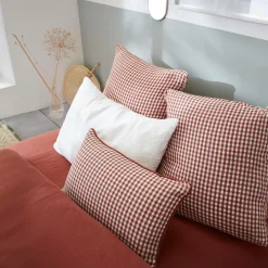 EMINZA Coussin carré gaze de coton (45 x 45 cm) Gaïa vichy Terracotta New