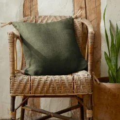 EMINZA Coussin carré lin lavé (45 cm) Louise Vert romarin