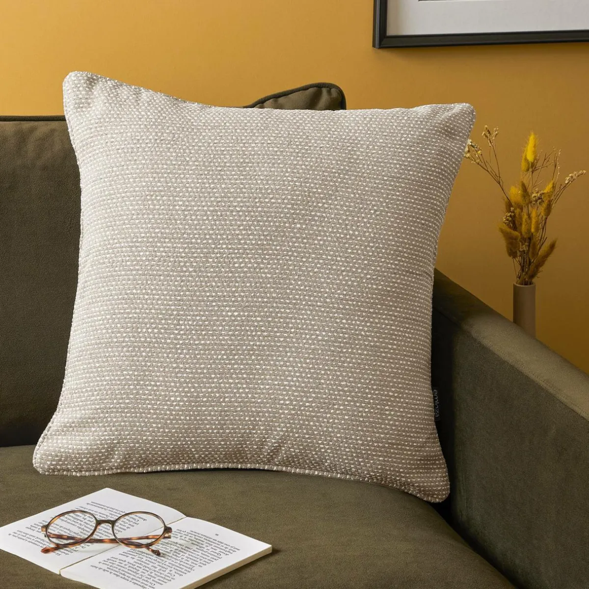 EMINZA Coussin carré tissé (50 x 50 cm) Oscar Taupe Discount