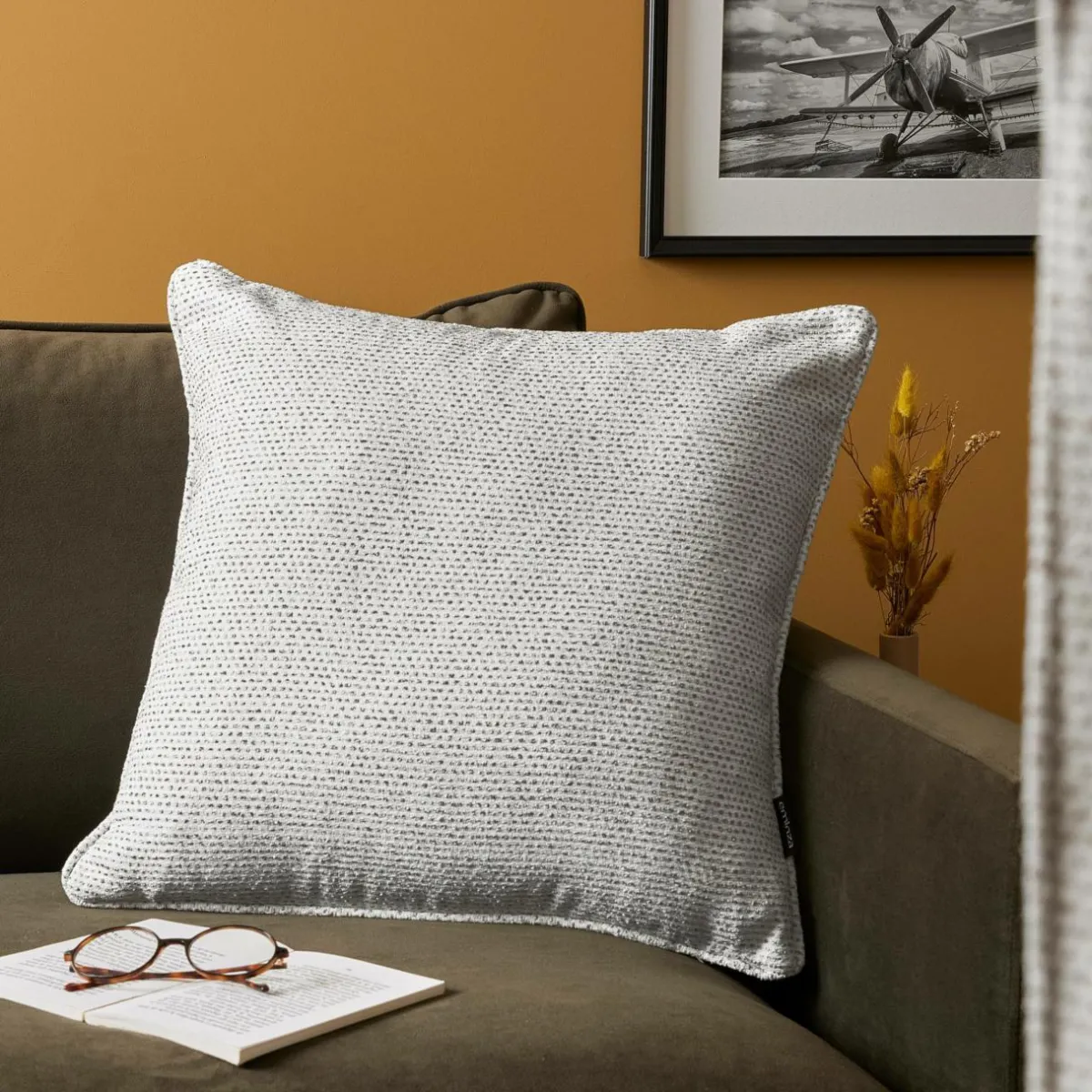 EMINZA Coussin carré tissé (50 x 50 cm) Oscar perle Gris Discount
