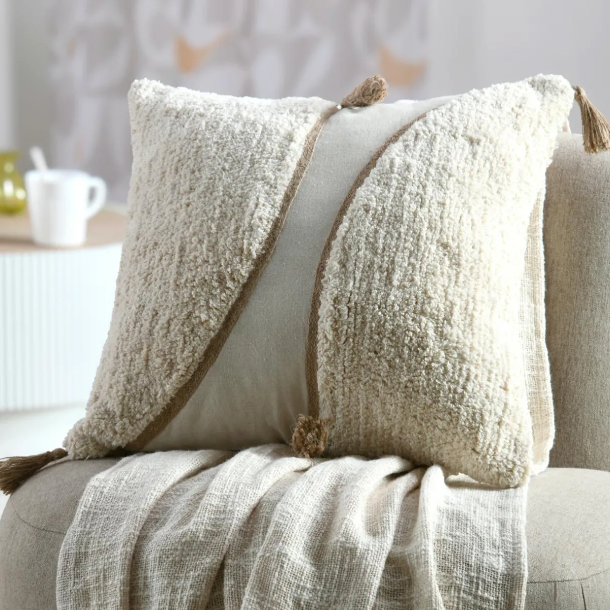 STOF Coussin carré tufté (45 x 45 cm) Blokken Ecru Outlet