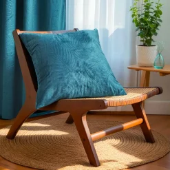 EMINZA Coussin carré velours (60 x 60 cm) Fern Bleu pétrole Outlet