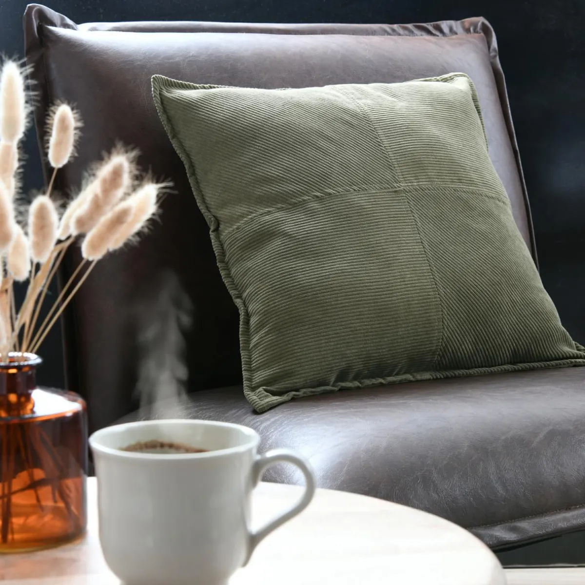 STOF Coussin carré velours (45 x 45 cm) Dandy Vert kaki Sale