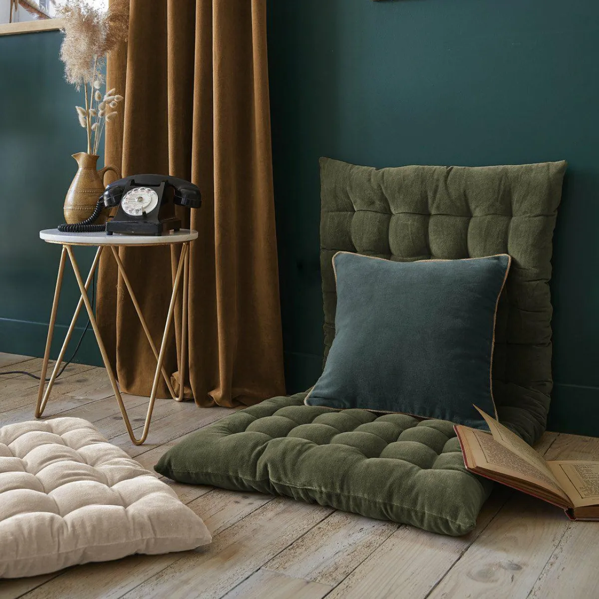 EMINZA Coussin carré velours de coton (45 x 45 cm) Victor Gris ardoise Best