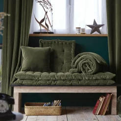EMINZA Coussin carré velours de coton (45 x 45 cm) Victor thym Vert Hot