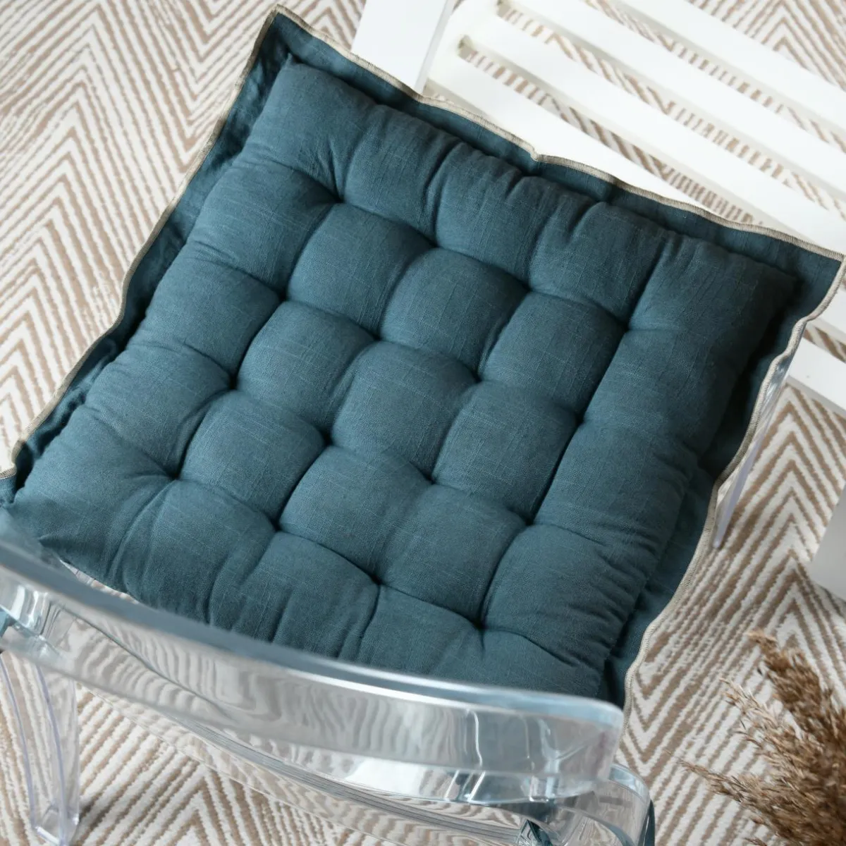 STOF Coussin de chaise carré coton (38 x 38 cm) Helios Bleu Hot