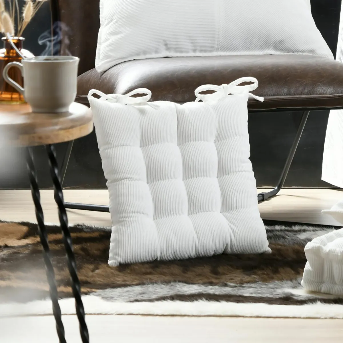 STOF Coussin de chaise carré velours (38 x 38 cm) Dandy Ecru Best