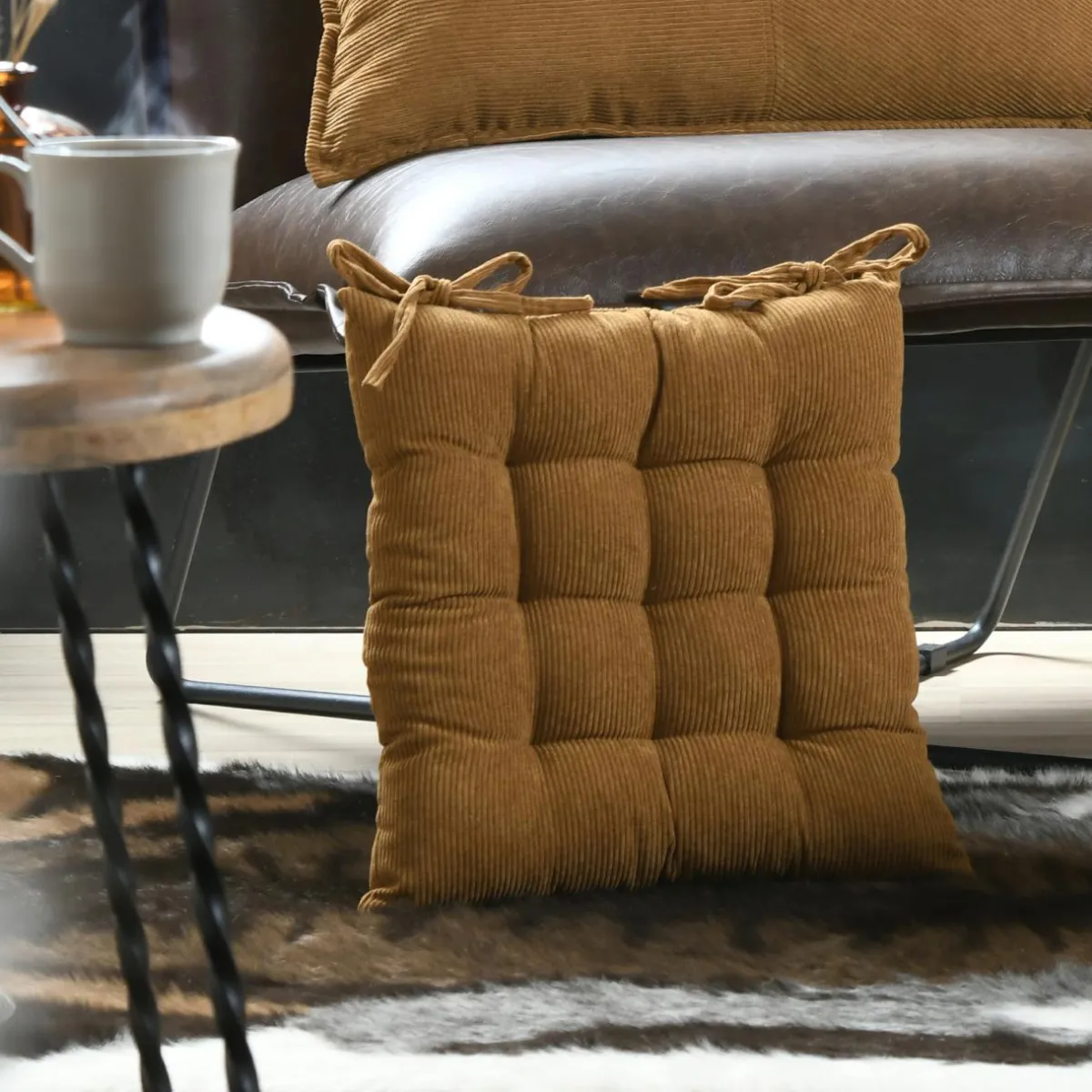 STOF Coussin de chaise carré velours (38 x 38 cm) Dandy Camel Hot