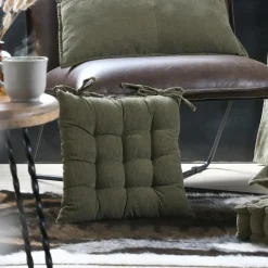 STOF Coussin de chaise carré velours (38 x 38 cm) Dandy Vert kaki Hot