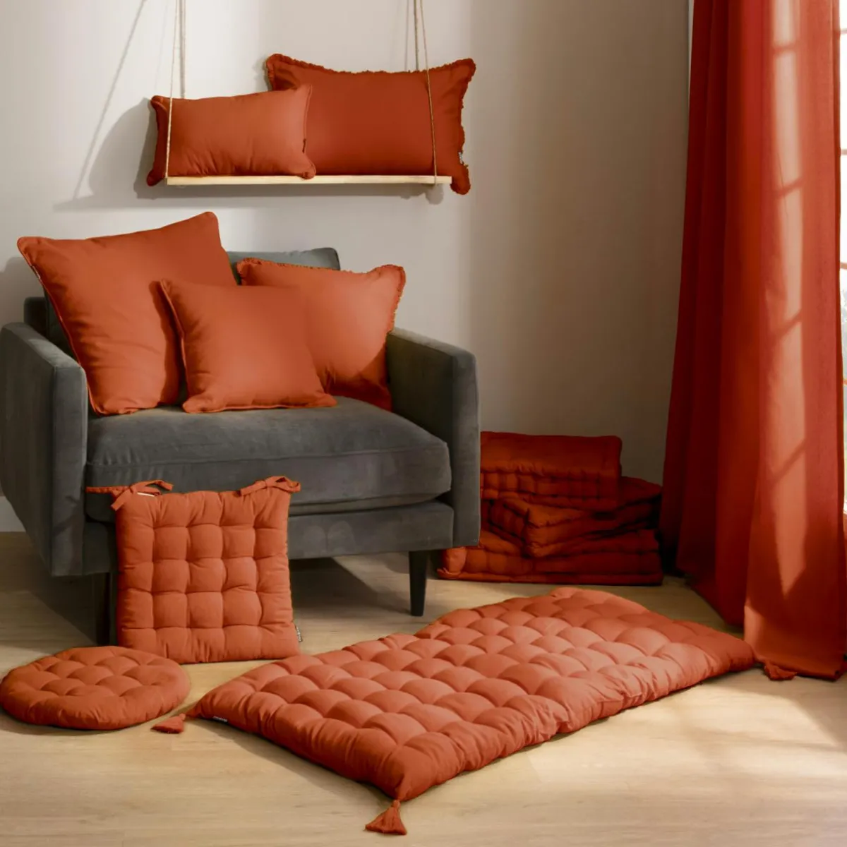 EMINZA Coussin de chaise rond coton (40 cm) Pixel Terracotta Sale