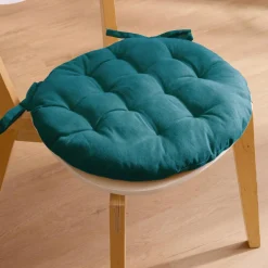 EMINZA Coussin de chaise rond coton (40 cm) Pixel Bleu canard Hot