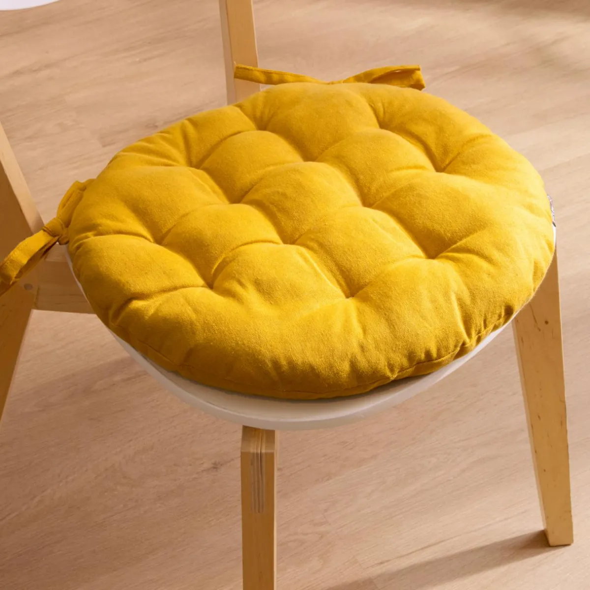 EMINZA Coussin de chaise rond coton (40 cm) Pixel Jaune moutarde Sale