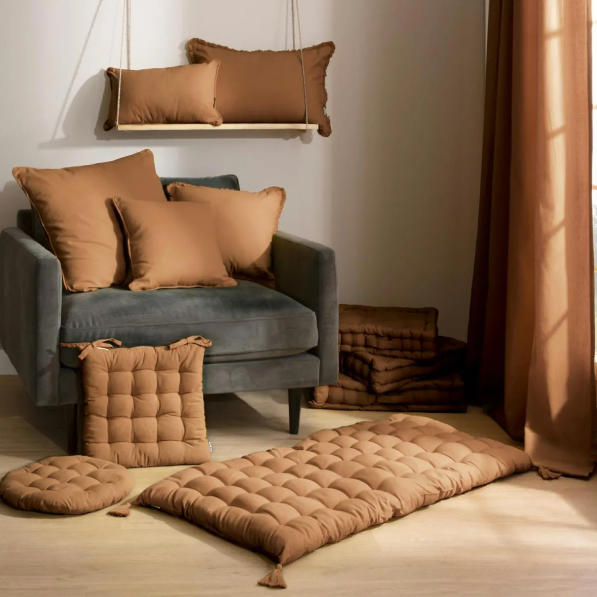 EMINZA Coussin de chaise rond coton (40 cm) Pixel Camel Online
