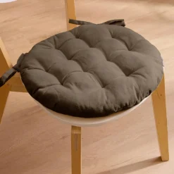 EMINZA Coussin de chaise rond coton (40 cm) Pixel Taupe