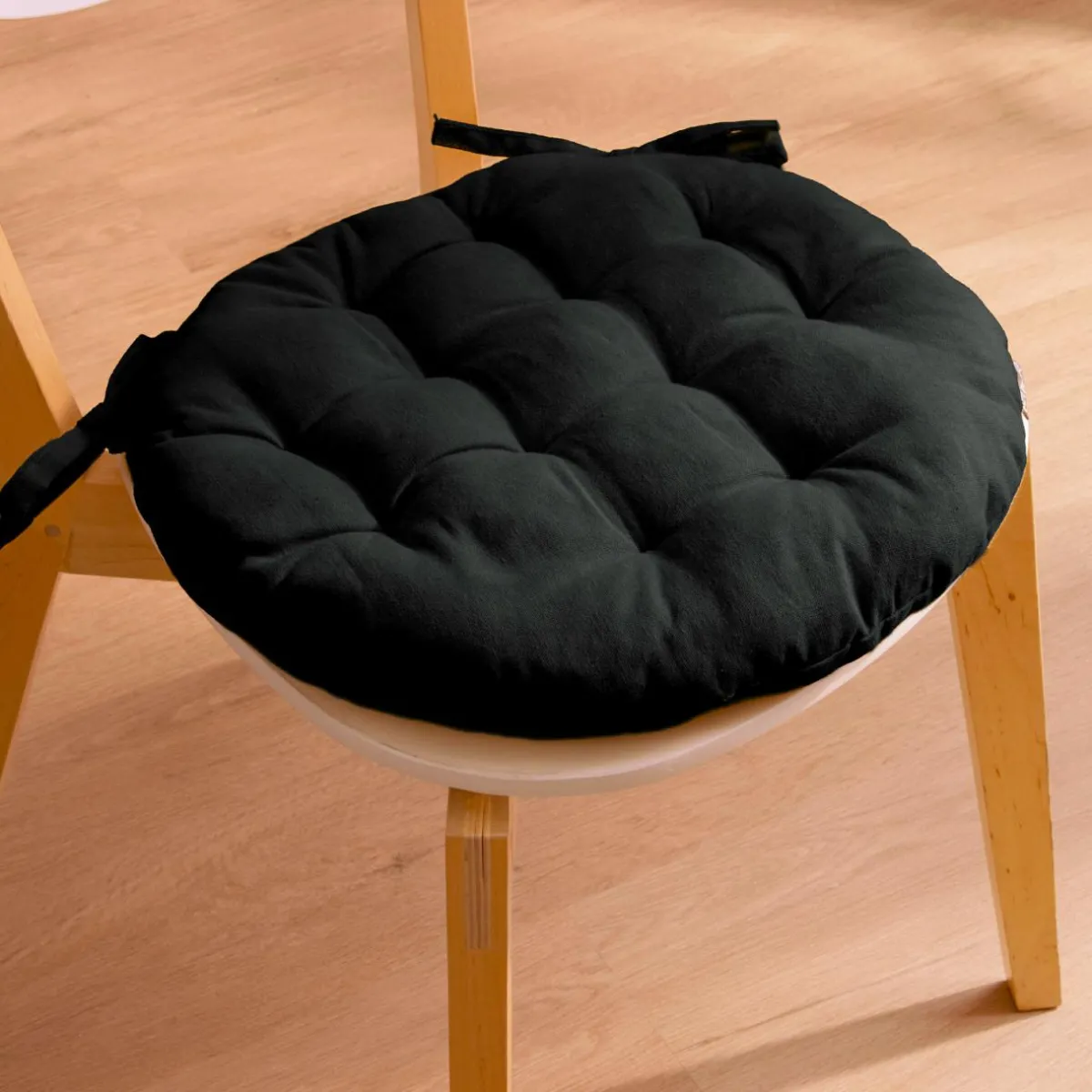 EMINZA Coussin de chaise rond coton (40 cm) Pixel Noir Outlet