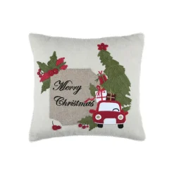 STOF Coussin de Noël brodé (45 x 45 cm) Vœux Merry Christmas Naturel Multicolore Best