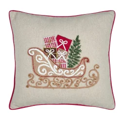 STOF Coussin de Noël carré brodé (45 x 45 cm) Traineau Beige Clearance