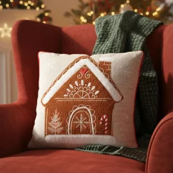 KAEMINGK Coussin de Noël carré coton (45 x 45 cm) Maison Rouge Best
