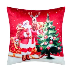 STOF Coussin de Noël carré velours (40 x 40 cm) Réveillon de Noël Rouge New
