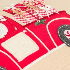 JJA Coussin de Noël rectangulaire (59 x 39 cm) Voiture du Père Noël Rouge et Beige Clearance