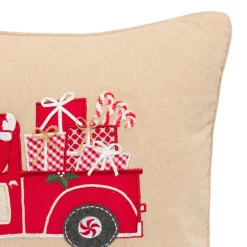 JJA Coussin de Noël rectangulaire (59 x 39 cm) Voiture du Père Noël Rouge et Beige Clearance